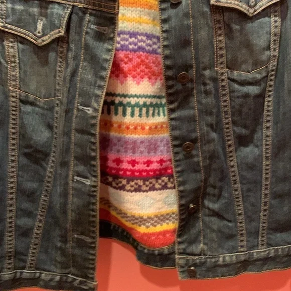 GAP Dark Blue Jean Jacket with Multicolor Inner Lining - Picture 5 of 11